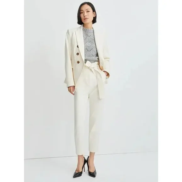 VERONICA BEARD Women's Belted Setti Pants Size 14 Cream Ecru Paperbag Waist NWT